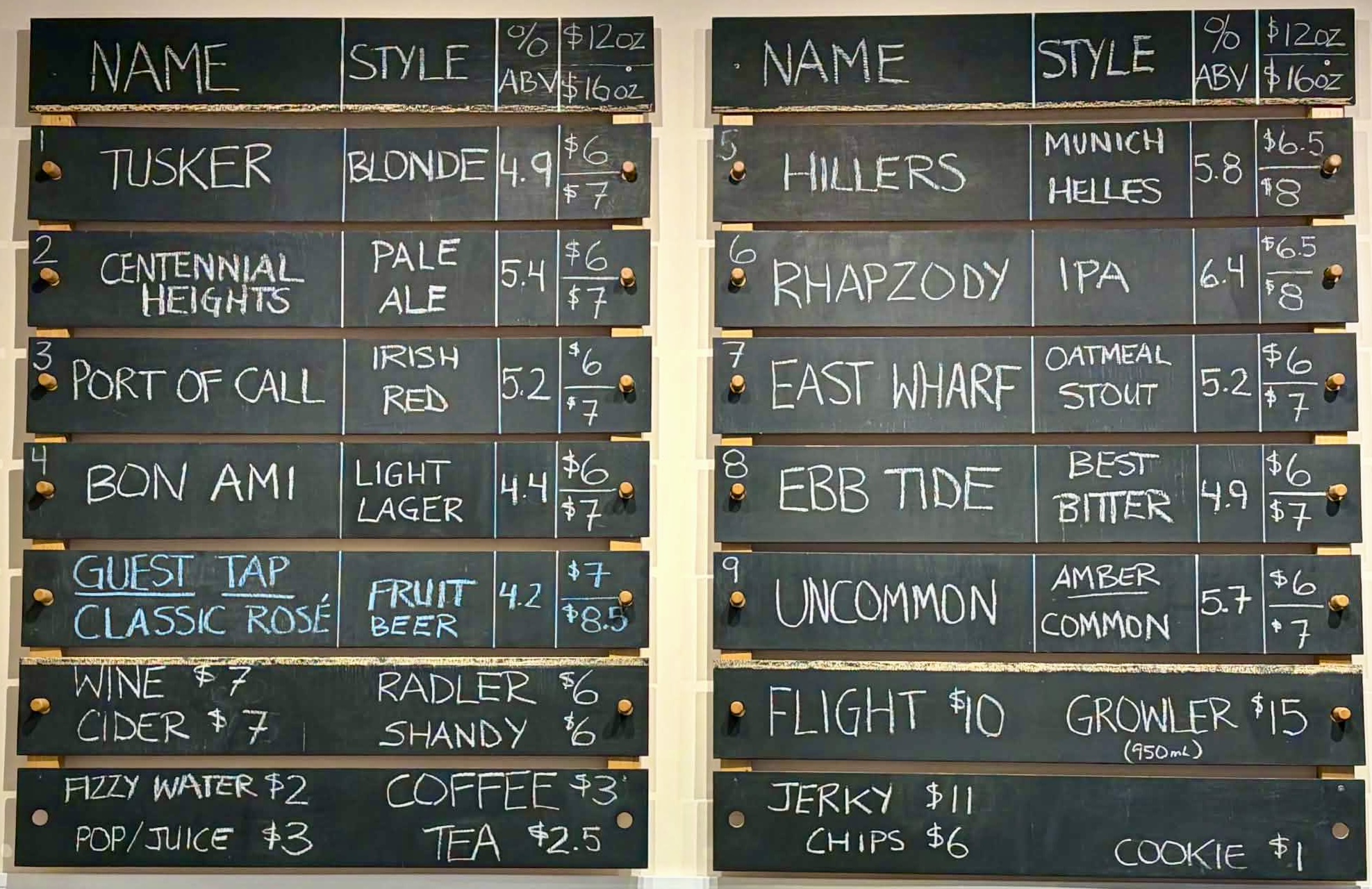 Heron Bay Brewing menu board